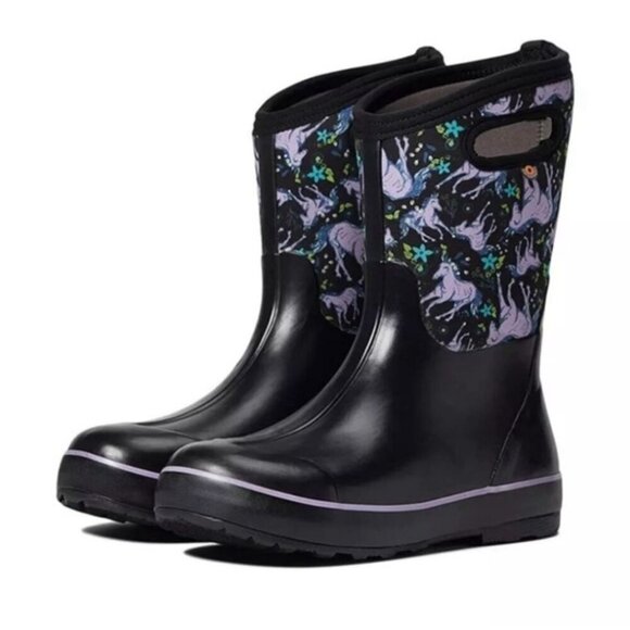 BOGS | Rain Boots Classic II Unicorn Awesome Black Purple Youth Sz 5 - Picture 1 of 5